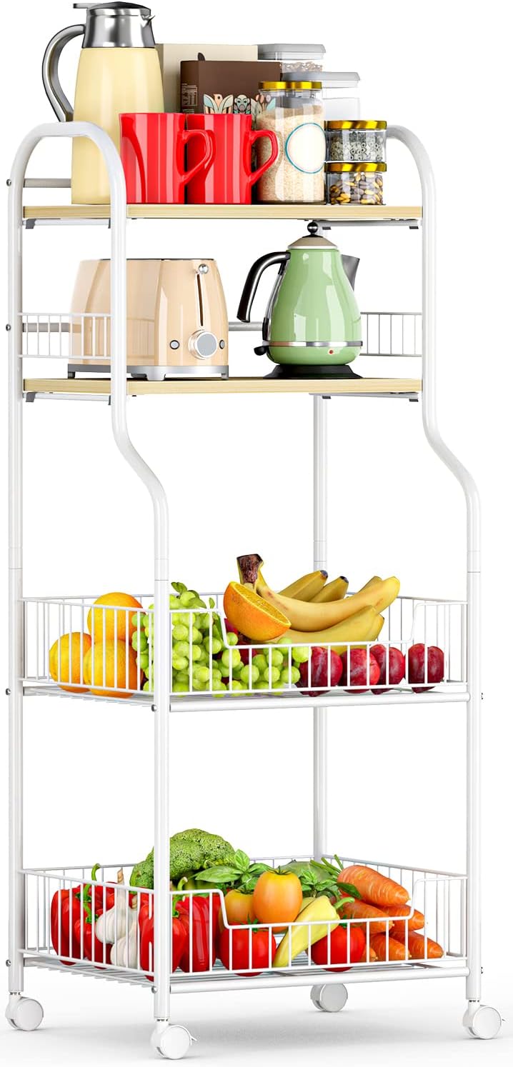 EKNITEY Kitchen Rolling Utility Cart - 4 Tier Baker's Rack for Spices Fruits Vegetables Snacks Pots and Pans
