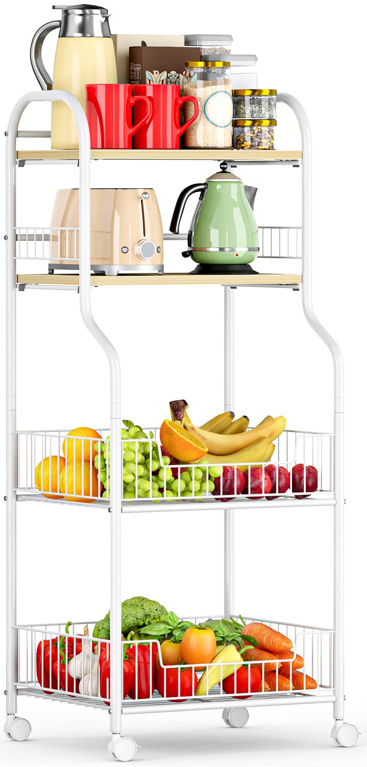 EKNITEY Kitchen Rolling Utility Cart - 4 Tier Baker's Rack for Spices Fruits Vegetables Snacks Pots and Pans