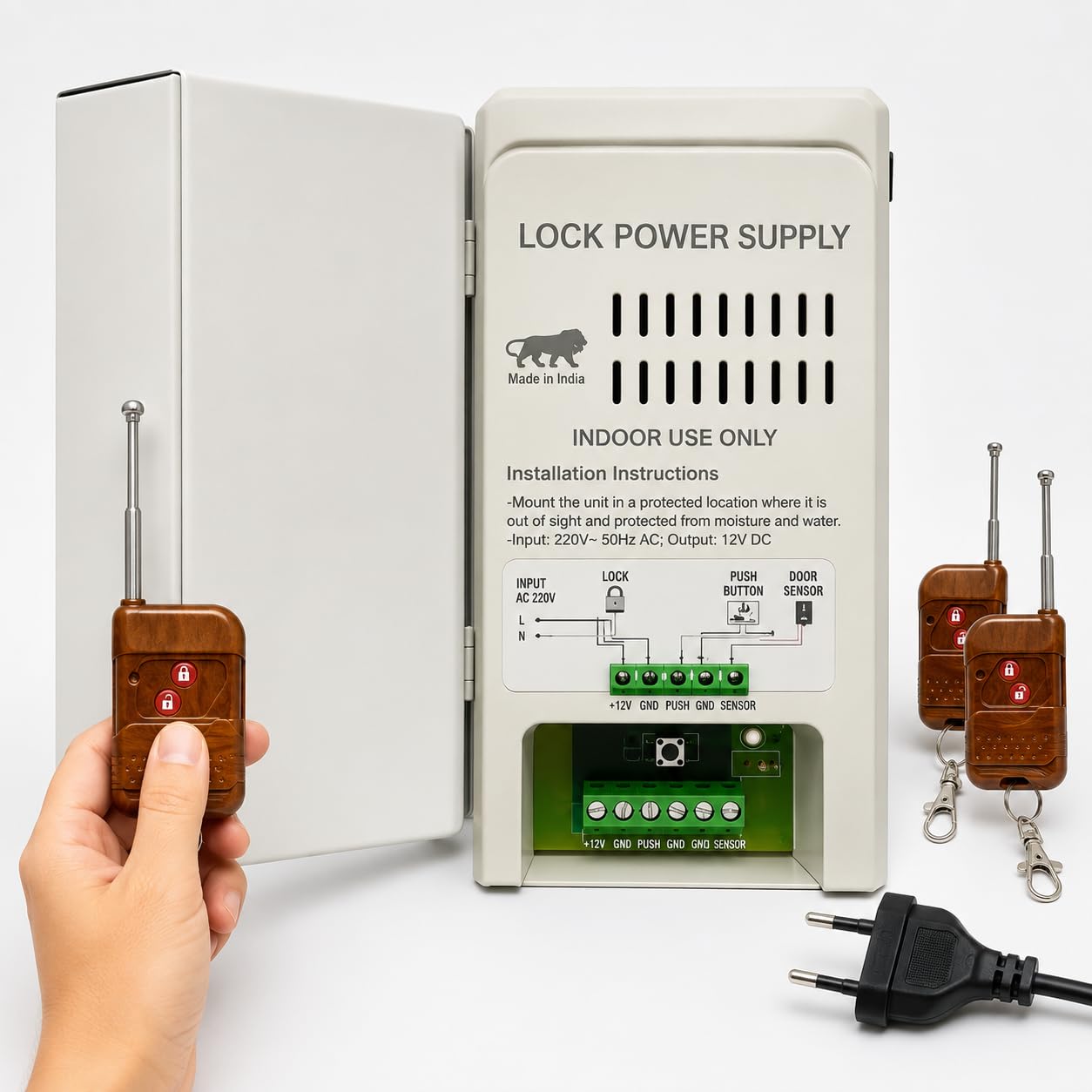 Electronic Lock Power Supply (Wireless Unlock Electric Rim Lock - Smart Connect with Video Door Phone CPPPlus) with 2 Remotes RC Power Supply -12V-30V DC, White-picture-15