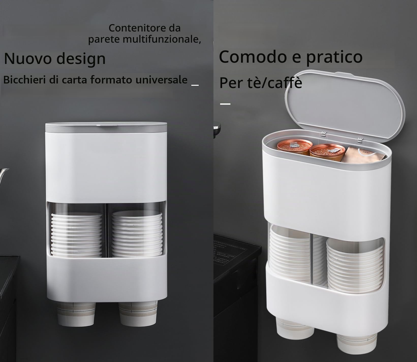 MH - Supporto per Bicchieri di Carta,Distributore di bicchieri monouso,Dispenser Bicchieri(grigio)