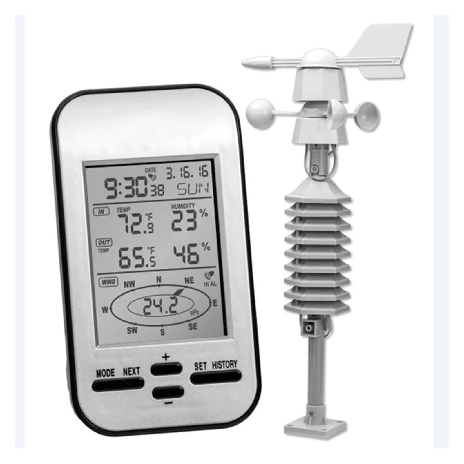 avec capteur extérieur pour Le Bureau à Domicile Anémomètre numérique sans Fil Station météo Horloge Professionnelle Vitesse du Vent Direction Froid Température Humidité Capteur