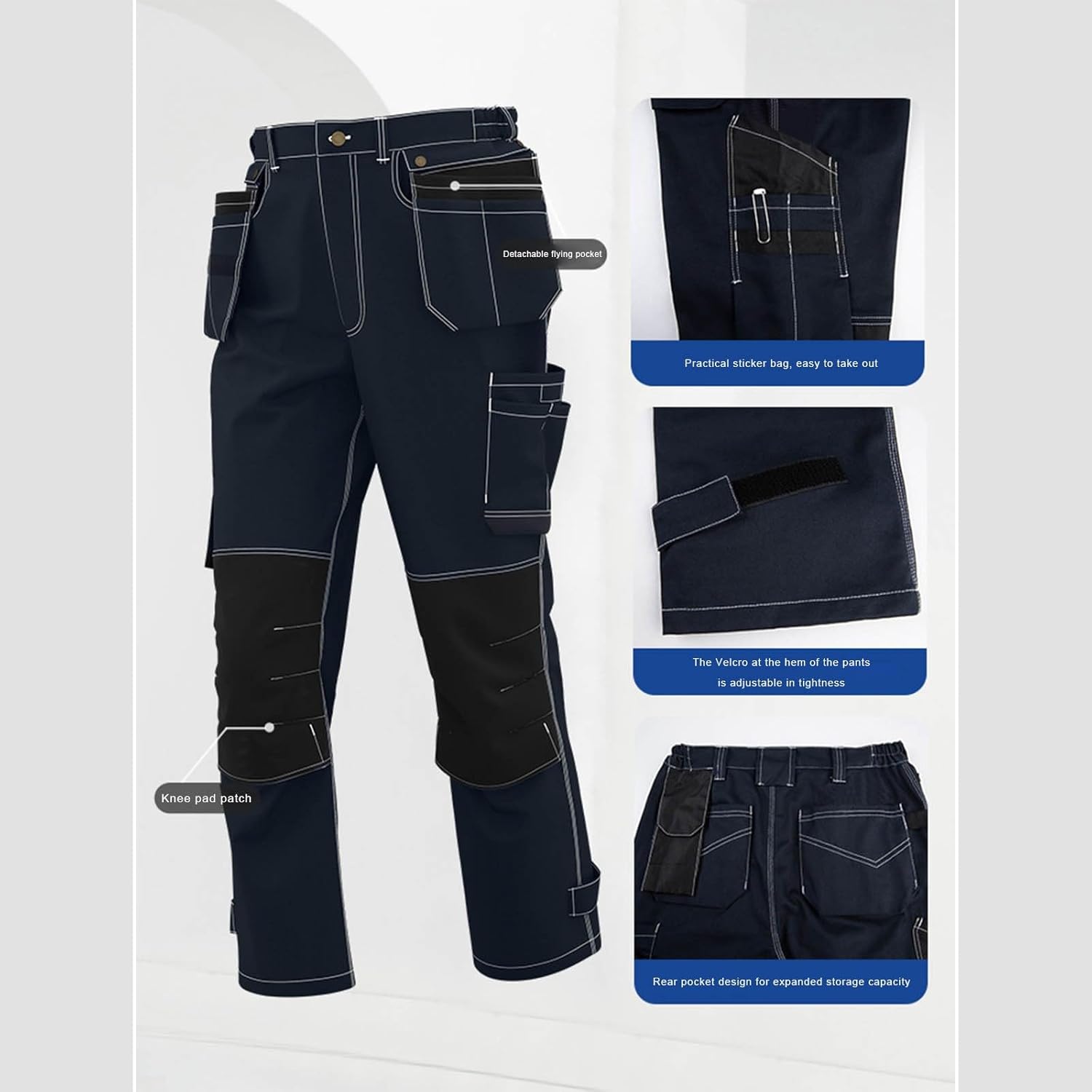 Men's Cargo Work Pants Reinforced Knees Durable Work Pant Tactical Field Construction Safety Pants with Tool Pockets