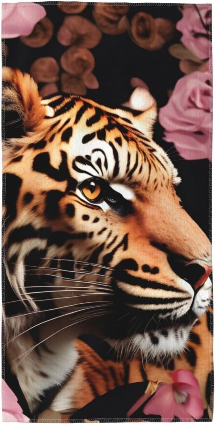 Animal Tiger Leopard Print Rose Flower Print Hand Towels for Kitchen, Decorative Bathroom Towels Decor Farmhouse Cute for Men Women Gifts
