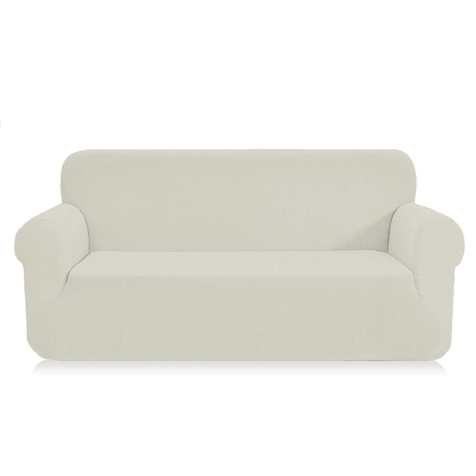 SAMSTEX Stylish Sofa Cover Stretch 1-Piece Sofa Slipcovers High Stretch Sofa Cover 3 Seater Thick Soft Sofa Protector Machine Washable Non Slip Couch Covers (3 Seater, Ivory)