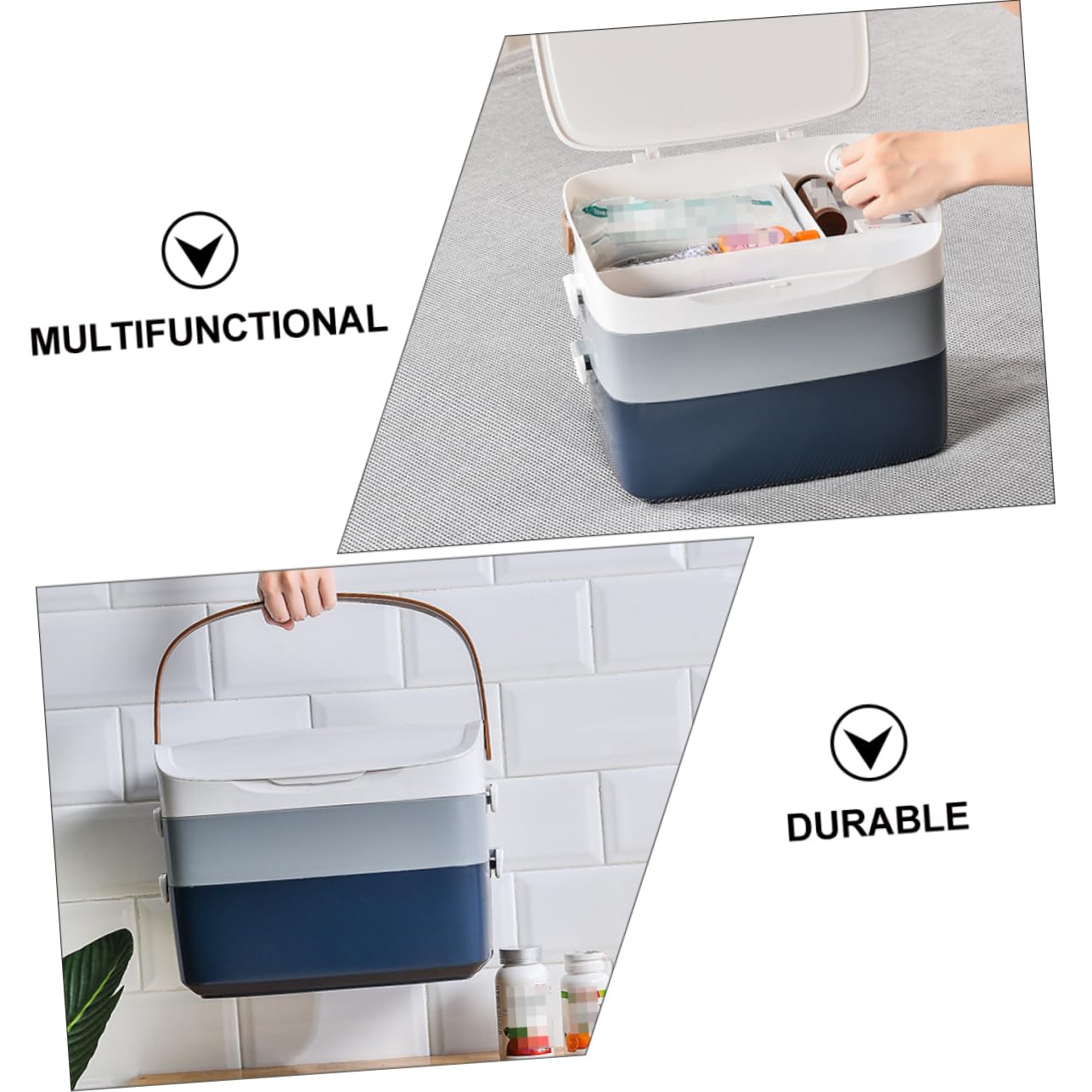 KOMBIUDA Botiquín De Emergencia para Hogar Kit De Primeros Auxilios Cerradura Multicapa Almacenamiento De Ligero y Resistente