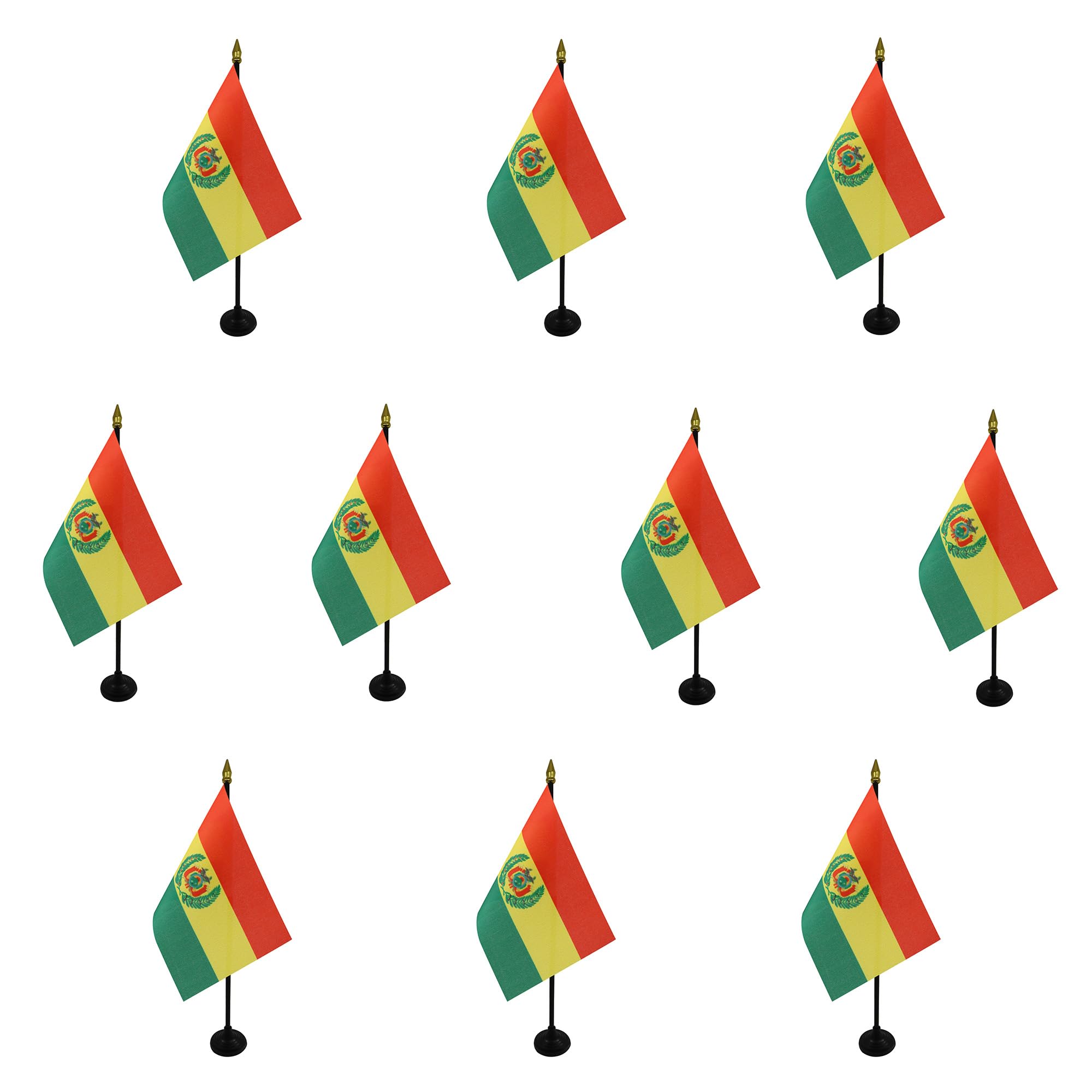 AZ FLAG - Set of 10 Bolivia Table Flag 4'' x 6'' - 10 Small Bolivian Mini Desk Flags 100% Polyester 15 x 10 cm - Office Flag with 10'' Pole - Golden Spear