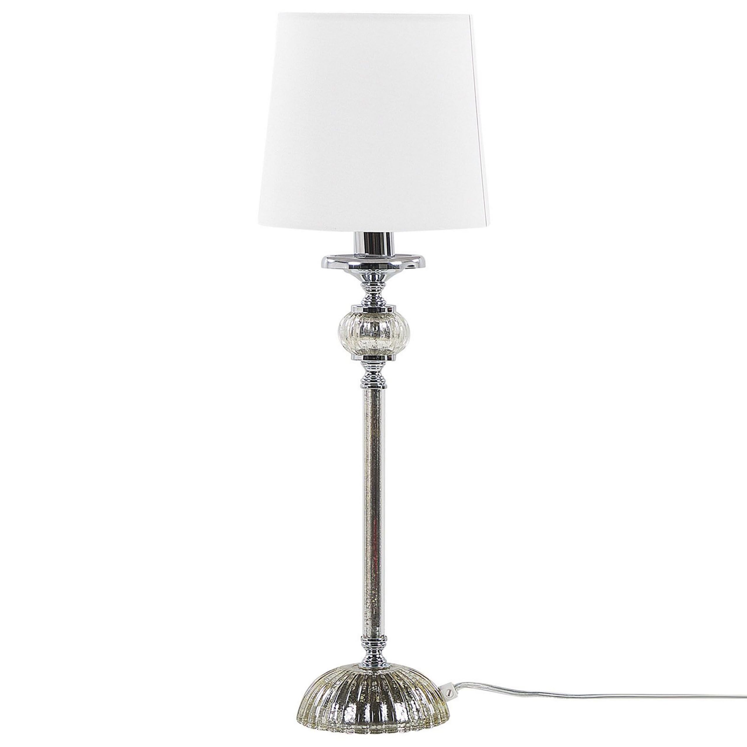 Elegante Tischlampe Lampenschirm aus Polyester Lampenfuß aus Glas weiß Kubena