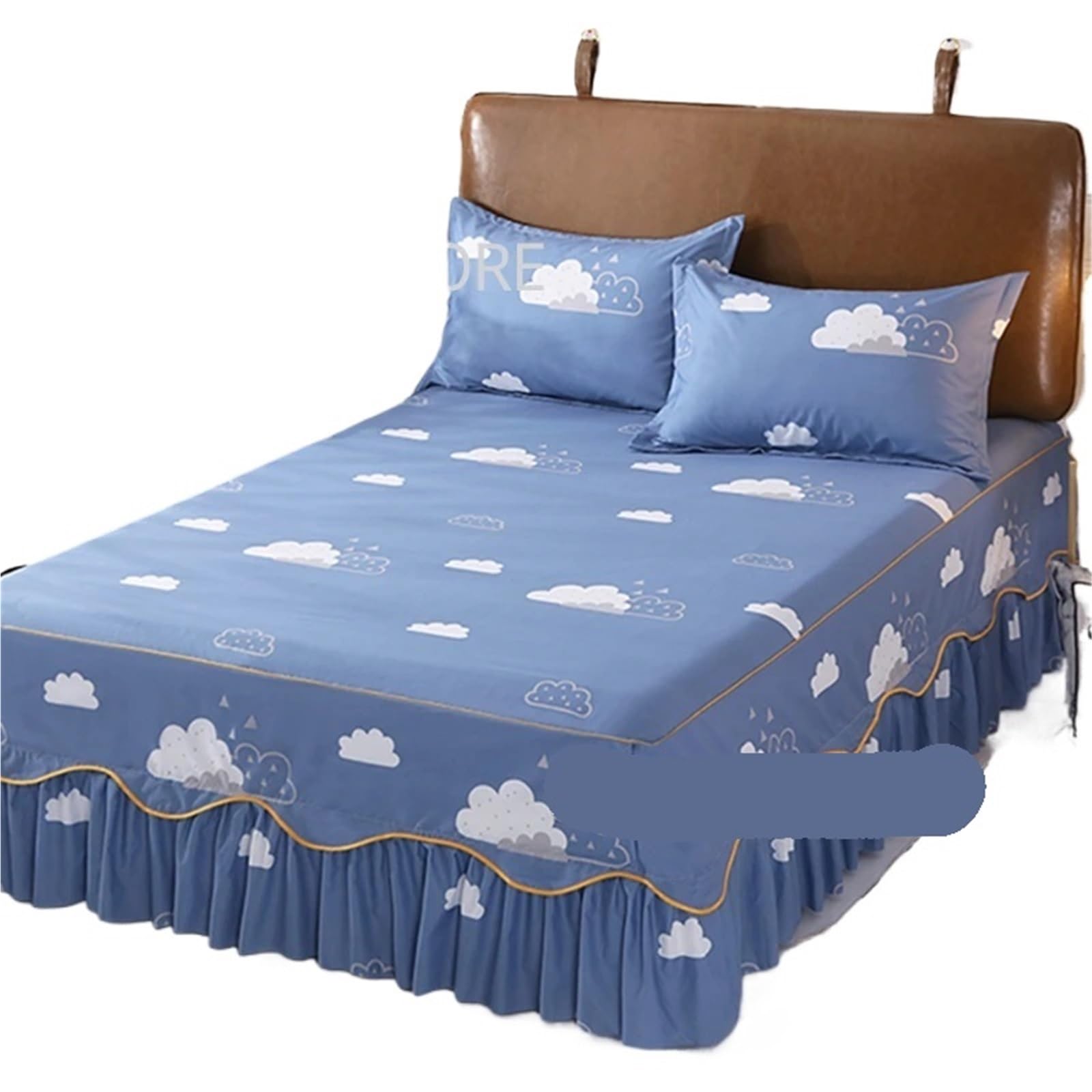 Ruffled Bed Skirt Princess Ruffled Bed Skirt Home Bedding Mattress Cover Printed Anti-slip Bedsheet Bedspread King Queen Size(Color 1,1pc Skirt 180x200cm)