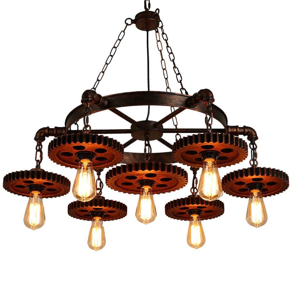 Industrial Lighting Fixtures 7-Heads, Heavy Rustic Antique Mental Gear Chandelier Ceiling, Steampunk Farmhouse Chandelier Lighting Pendant Multiple Adjustable Hanging for Kitchen Island Restaurants [Energy Class A++]