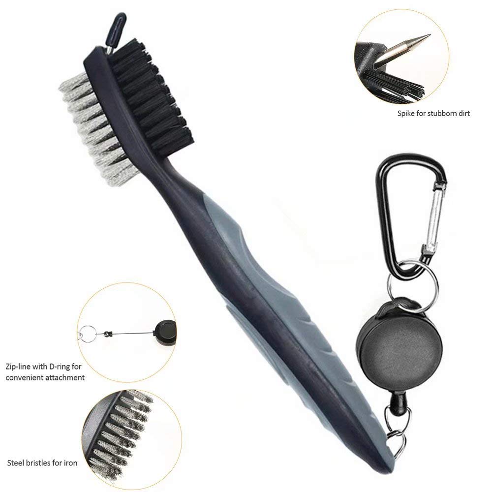 Golf Club Brush and Groove Cleaning Dual Sided Putter Wedge Ball Groove Cleaner Kit With Spike and Loop Clip,Golf Accessories for Men