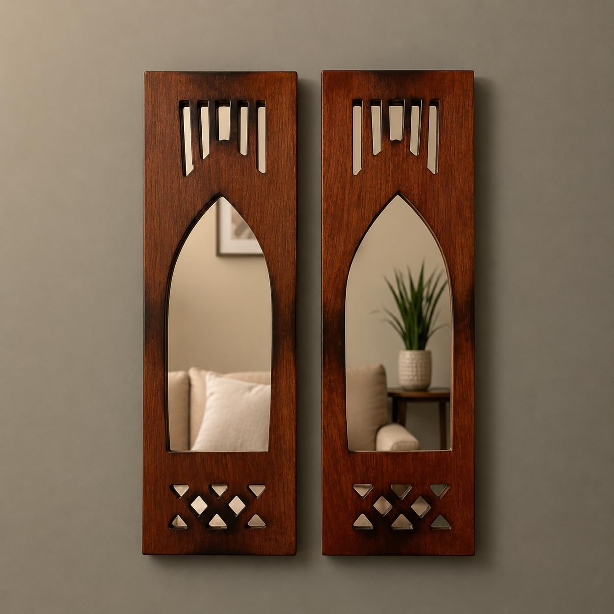 Store Modern Boho Style Decorative Mirror Wall Hangings (Blue Modern Set of 2) | Traditional Set of 2 MDF Wooden Mirror Jharokha Wall Art-image-43