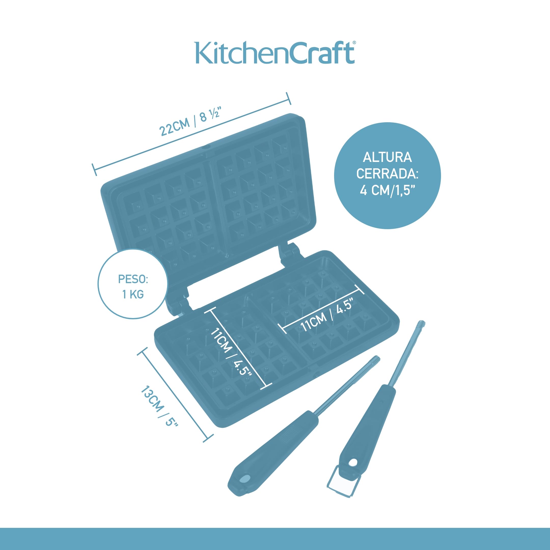 KitchenCraft Plancha para gofres con revestimiento antiadherente, plancha para gofres de cocina, sencilla y práctica, negra