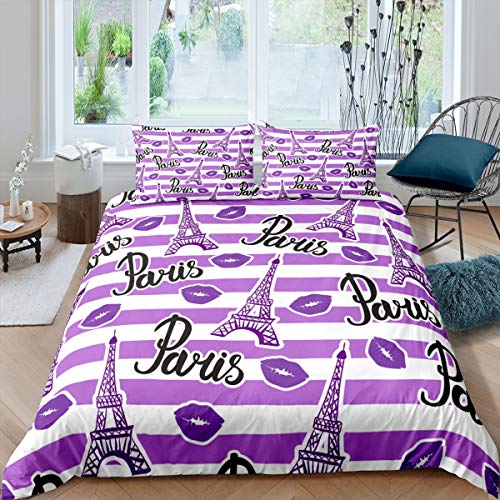 Homemissing Tour Eiffel Housse de Couette Girly Chic Paris Theme Parure Housse de Couette Feminine...