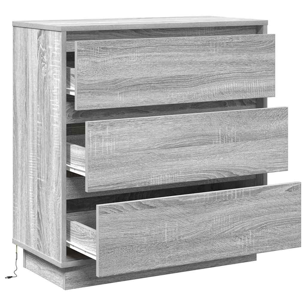Nachttisch mit 3 Schubladen Grau 71 x 34,5 x 75 cm Holzwerkstoff Moderne Beistelltisch Kommode für Schlafzimmer und Kinderzimmer mit Stauraum, USB-Lichterkette, platzsparend