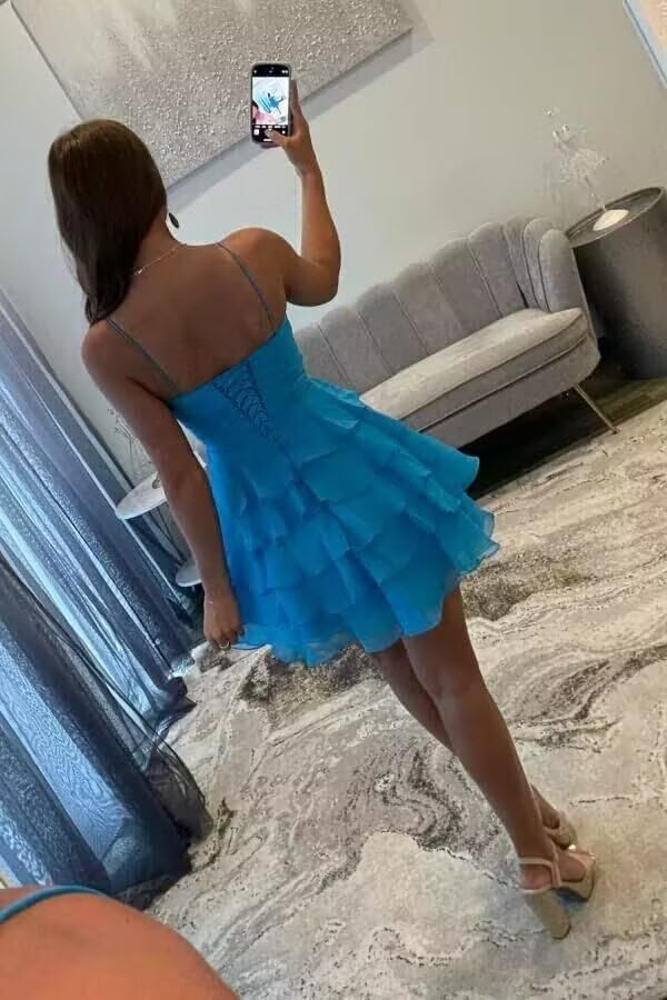 Spaghetti Straps Short Homecoming Dresses 2025 Chiffon Tiered Ruffle Cocktail Party Dress for Teens3
