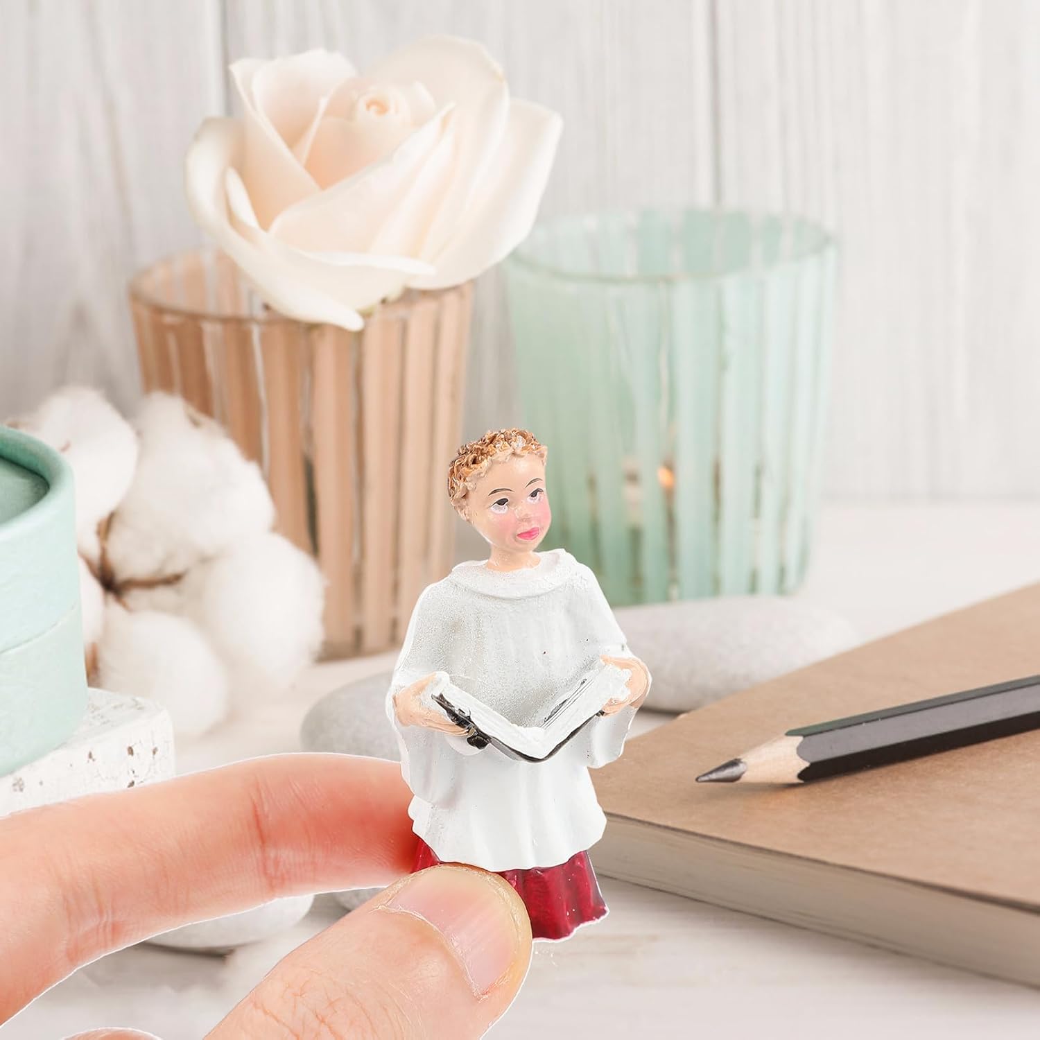 GANAZONO Resin Nun Statues Set 4 Mini Chanting Nun Figurines 2.36 Inch Small Desktop Ornaments for Home Garden Balcony Micro Landscape Decor