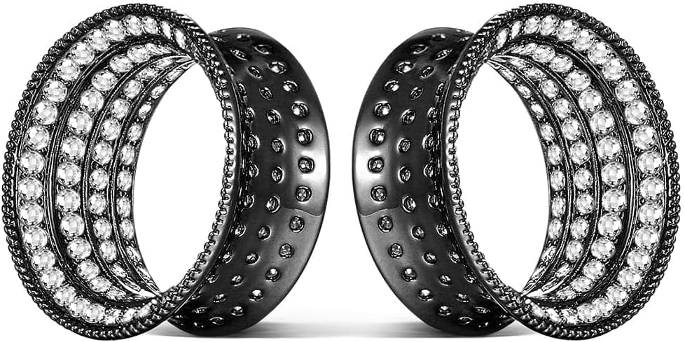 2pcs Hypoallergenic Ear Plugs Gauges for Women, Sparkling Full Cubic Zircon Ear Tunnels Gauges Earrings for Wedding, 8-20mm Single Flare Brass 0g 00g Gauges for Ears