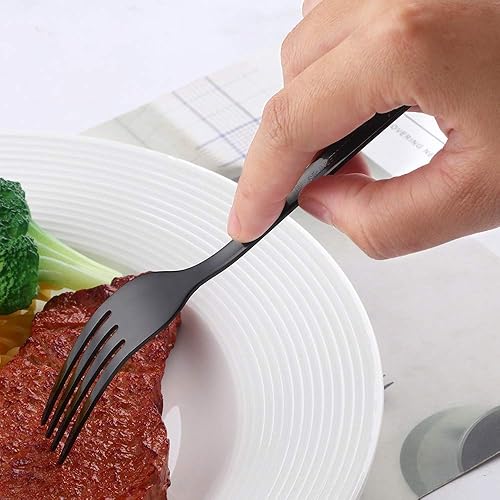 Miniatura 6 de Buyer Star Juego de cubiertos negros de 20 piezas, utensilios de cocina de acero inoxidable para picnic, camping, servicio para 5, apto para