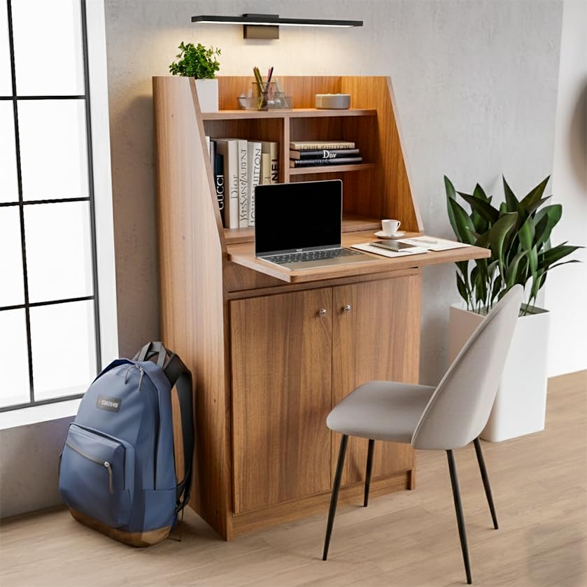 NEUDOT Wonder Engineered Wood Study Table | Laptop Desk with Cabinet & Top Storage Shelves | Multipurpose Computer Table for Home Office | Space-Saving Study Desk