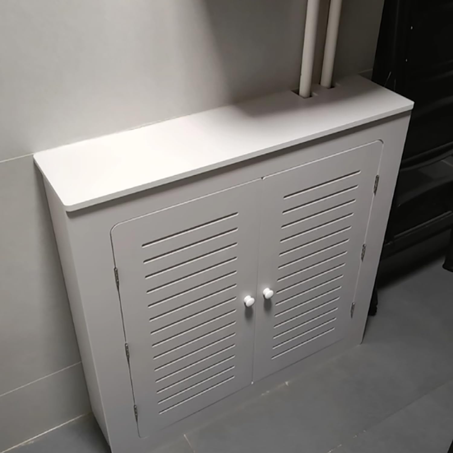 Modern Heizkörperabdeckung Mittelgroß Weiß Heizungsverkleidung Lackierter MDF Schrank Mit Holzablage Lüftungslamellen Landhausstil Für Badezimmer Wohnzimmer Schlafzimmer,Weiß,L80*H90*W20