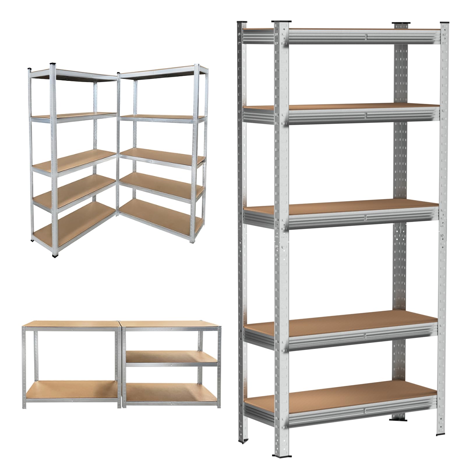 VickyHome Garage Shelves, 5 Tier Heavy Duty Shelving Unit Storage Rack, 875KG Capacity 175KG Per Shelf Workshop Storage Metal Shelf with Adjustable Height Pantry Shelves for Storage, 150CM Silver