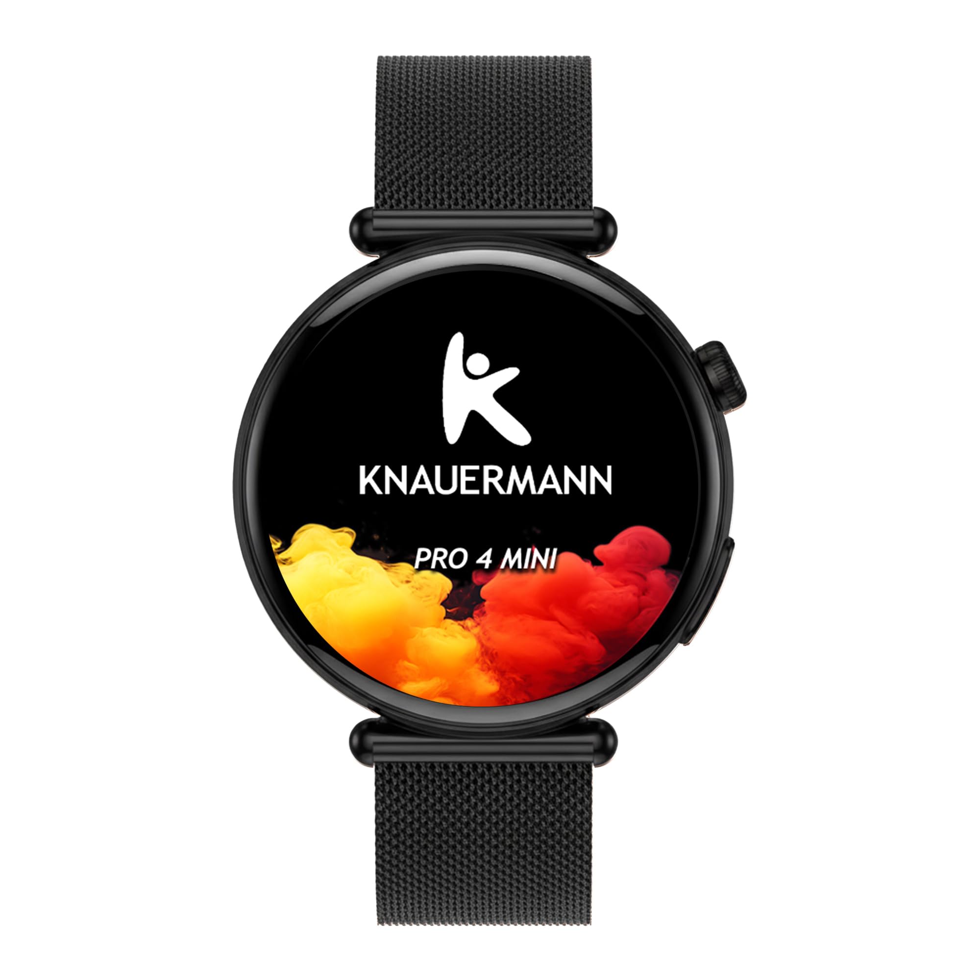 Knauermann PRO 4 MINI (2026) Rund Schwarz - EKG Gesundheitsuhr Blutdruck, Puls und Blutsauerstoff Messung, Schlafanalyse, Telefonie, IP67, Premium Paket