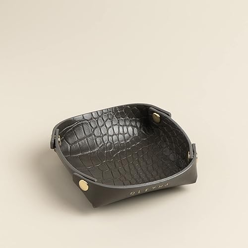 OLETHA Juego de 2 bandejas pequeñas para joyería, soporte estético para anillos y anillos de viaje, color carbón