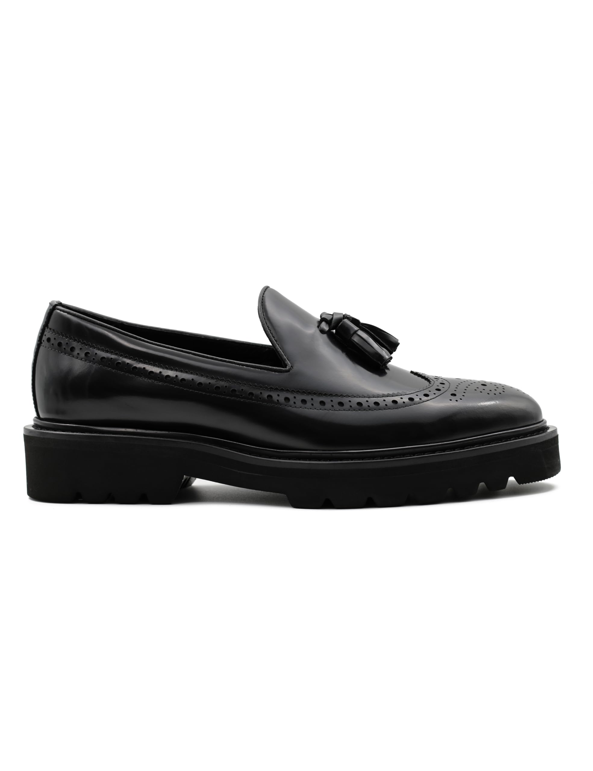 Mocasines de Cuero Genuino Brillante con borlas Estilo Retro Hechos a Mano con Suela de Goma y Suela Dentada para Hombre