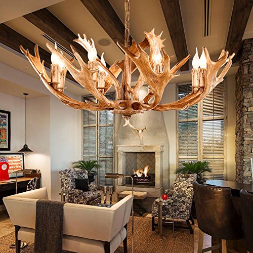 HR(5566) -8 Lumières/Lustre / antique chambre bois de lumières lumière American antique Jane européenne salon lumières rétro lustres Vintage Style Résine Cerf Corne Antler Lustres