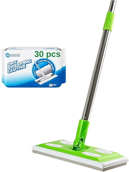 Thamtu Sweeper Mop Wet Dry Dust Mop Broom Kit for Pet Hair, Hardwood Floors - 30 Disposable Dry & Wet Cloths