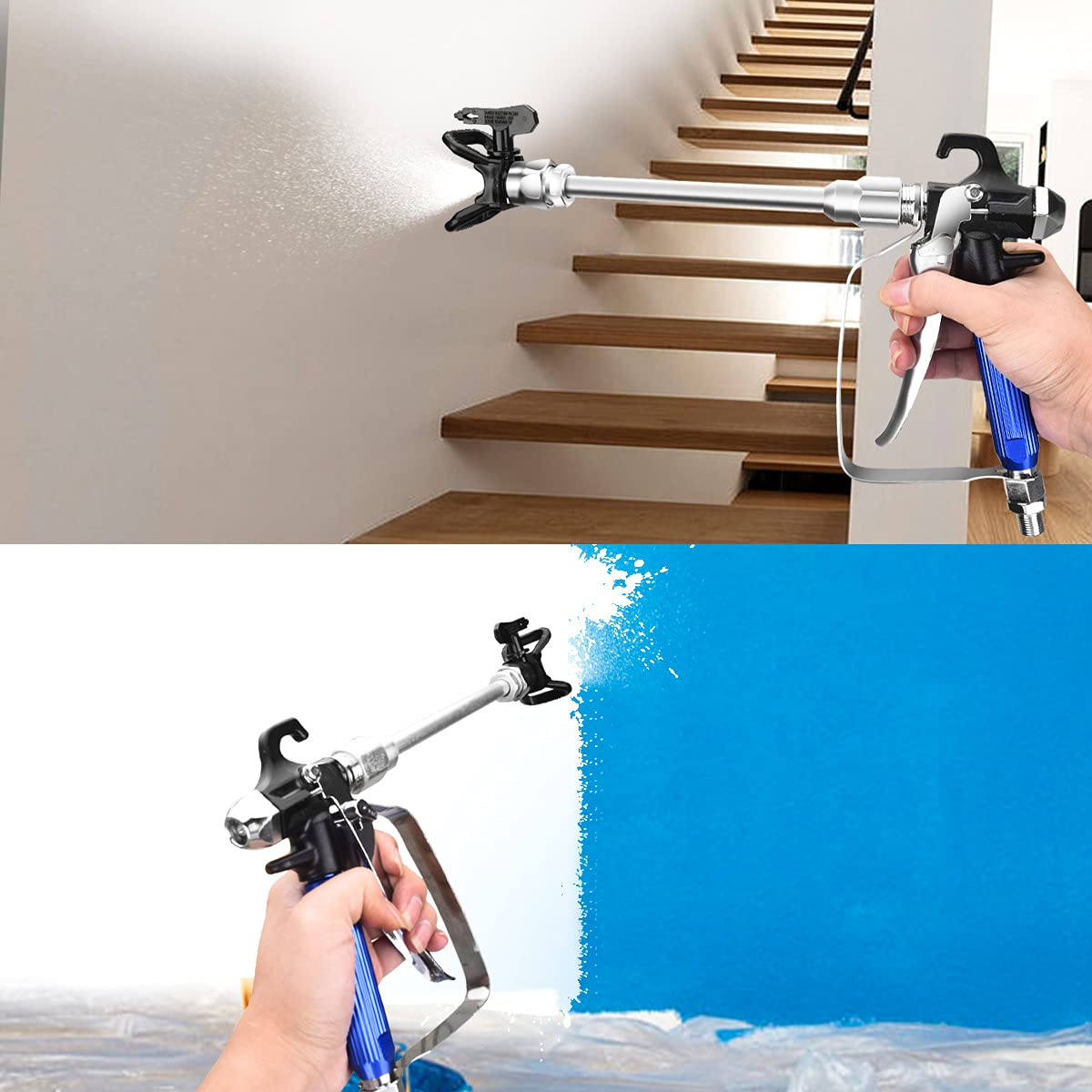 Pistola a Spruzzo per Verniciare Airless e Tubo Flessibile Kit, 15M Tubo per Spruzzatore di Vernice, con 20cm Prolunga per Pistola a Spruzzo Airless, Ugello 517, Protezione Punta Portaugello