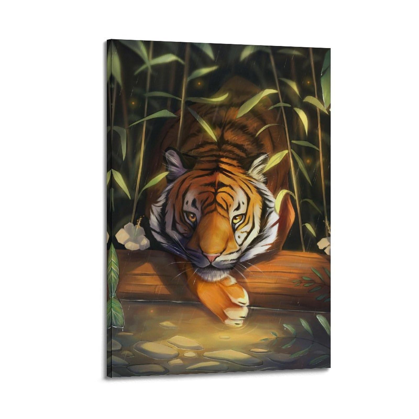 WPHSFX Wildlife Artwork Poster Lonely Tiger in The Rain Poster Decorative Painting Canvas Wall Posters And Art Picture Print Modern Family Bedroom Decor Posters 20x30inch(50x75cm)