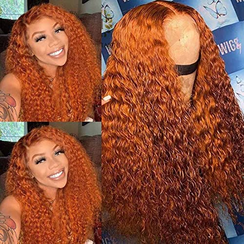 Orange Ginger 360 Lace Wig Pre Plucked Brazilian Wavy Transparent Deep Part Curly Human Hair Wigs Glueless Virgin Lace Frontal Wigs By YOKADA HAIR (20inch, 360wig)