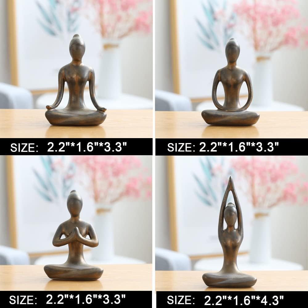 OwMell Lot of 4 Meditation Yoga Pose Statue Figurine Ceramic Yoga Figure Set Decor - Patina Gold - Image 6