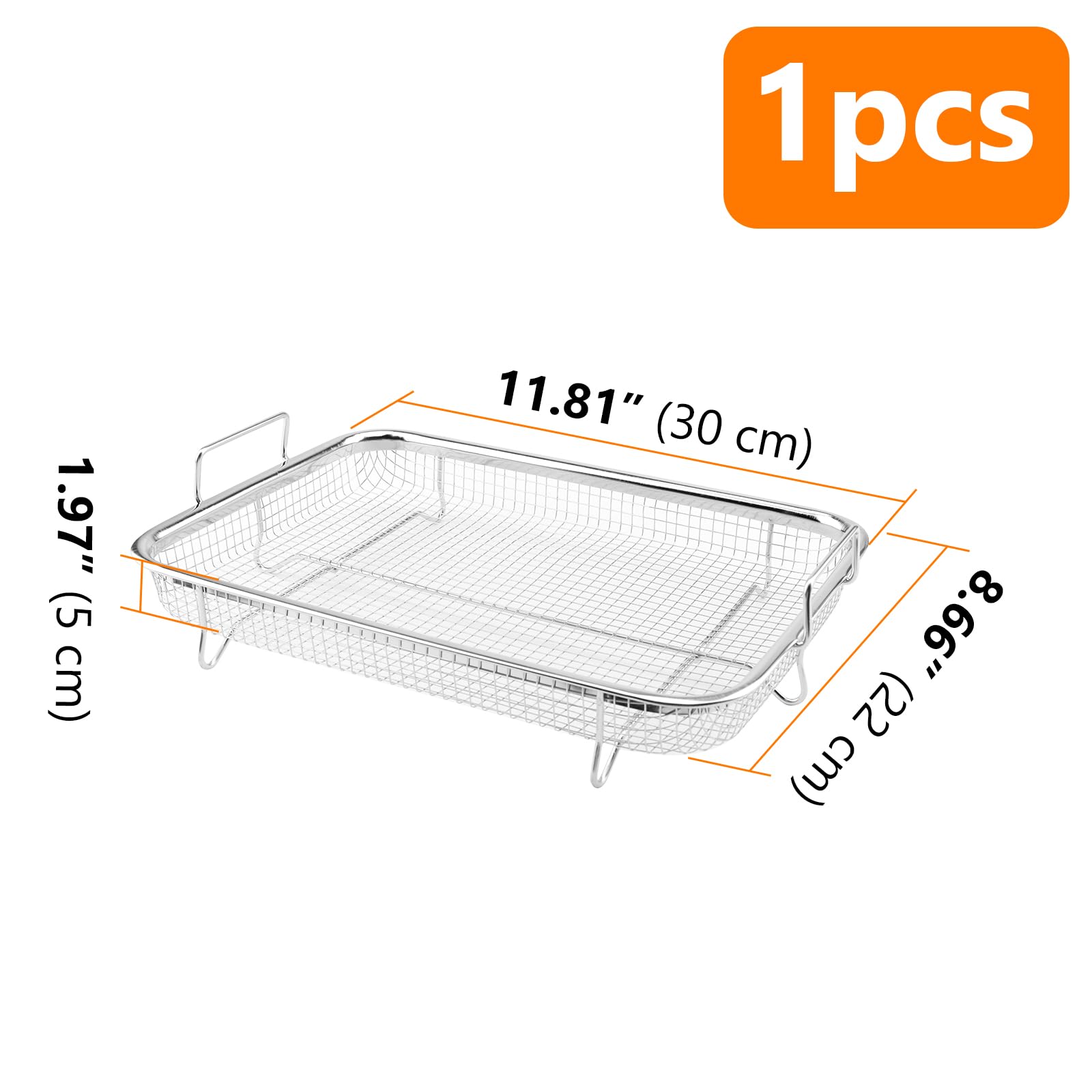 Grillgitter, Grillkorb Backkorb, Edelstahl Grillblech Backkorb, BBQ Crisper Korb, Gitter, Grillkorb Mesh mit Griff, 30 x 22 x 5cm, Zum Braten, Waschen von Gemüse, Obst