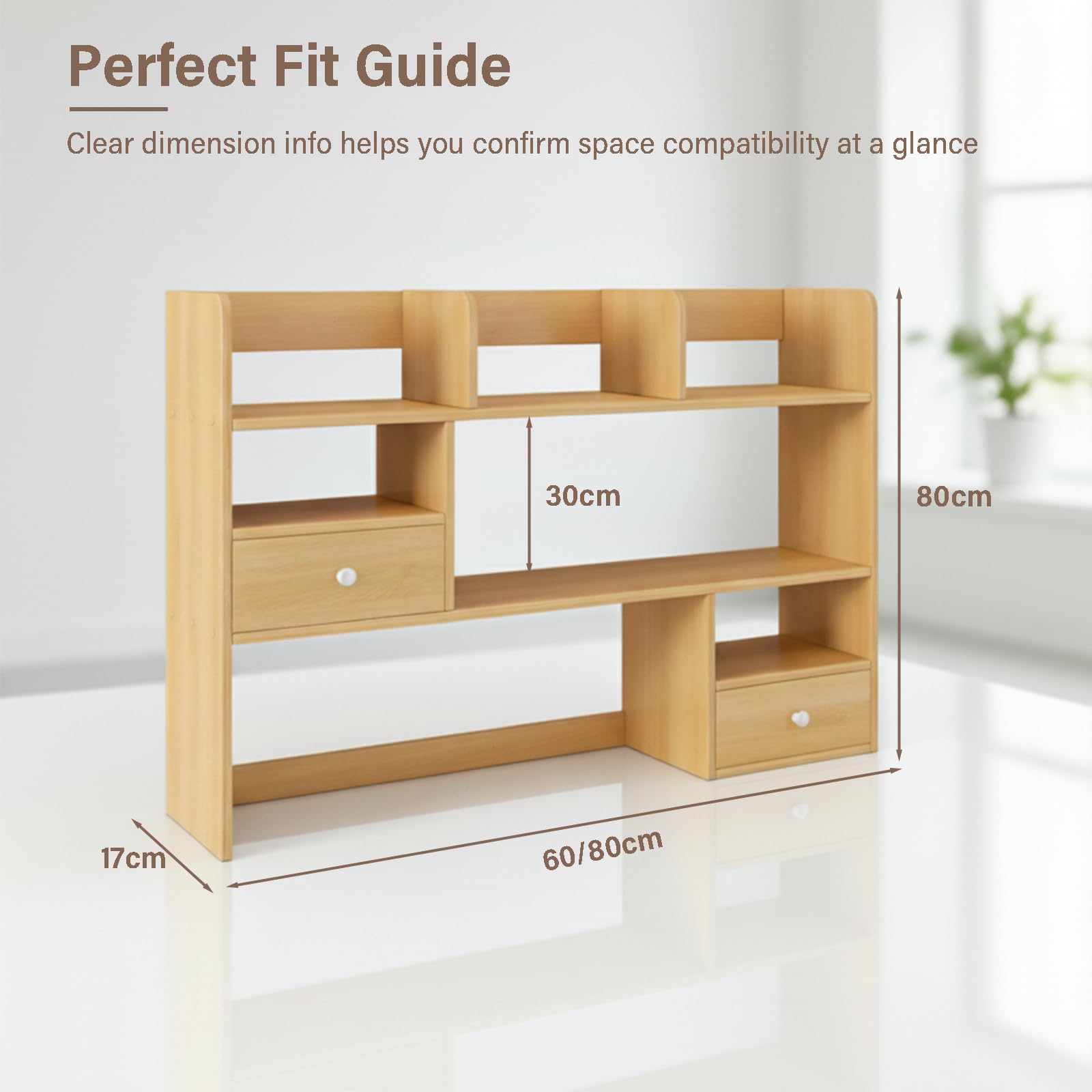 Mensola Scrivania da Appoggio con Cassetti e Vani, Libreria da Scrivania Salvaspazio per Organizzare la Tavola, Scaffale da Scrivania Robusto per Casa e Ufficio 60/80x17x80cm(Size:80x17x80CM)