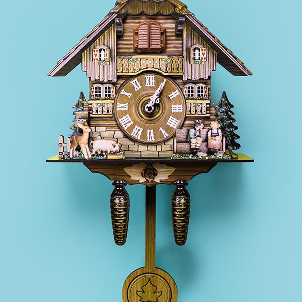 Reloj de cuco decorativo y delicado de madera que añade encanto al hogar, reloj tradicional de chalet de bosque negro preciso y preciso CL303