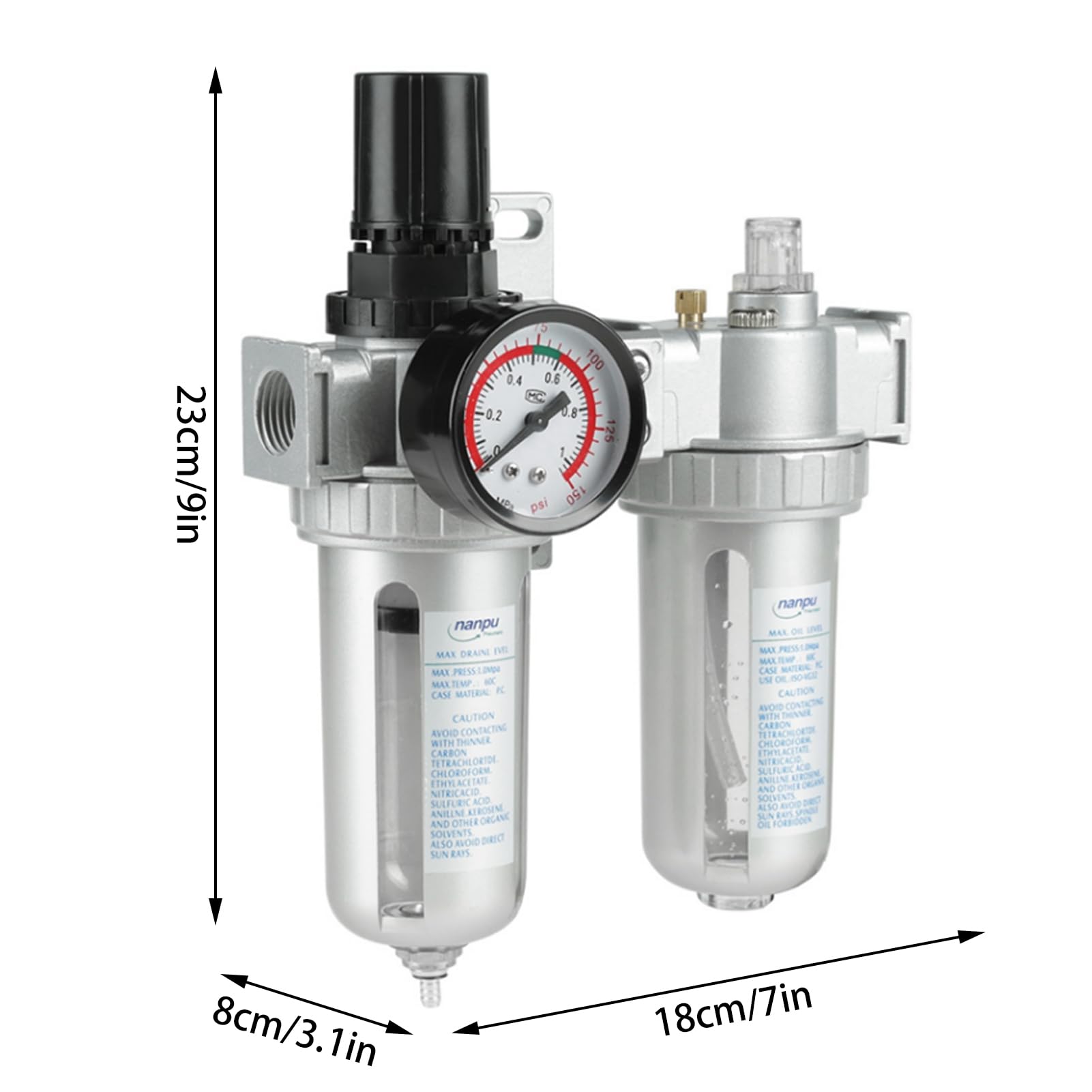 Regolatore di Pressione dell'Aria Compressa con Filtro del Compressore e Separatore d'Acqua Trappola Kit di Strumenti per Compressore d'Aria