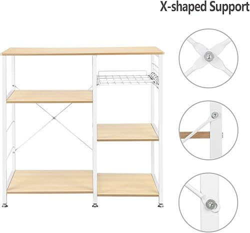 Miniatura 5 de wenyuyu Estante de cocina para panadería, soporte para horno microondas de 3 niveles con marco de acero, estante de estación de trabajo, barra de