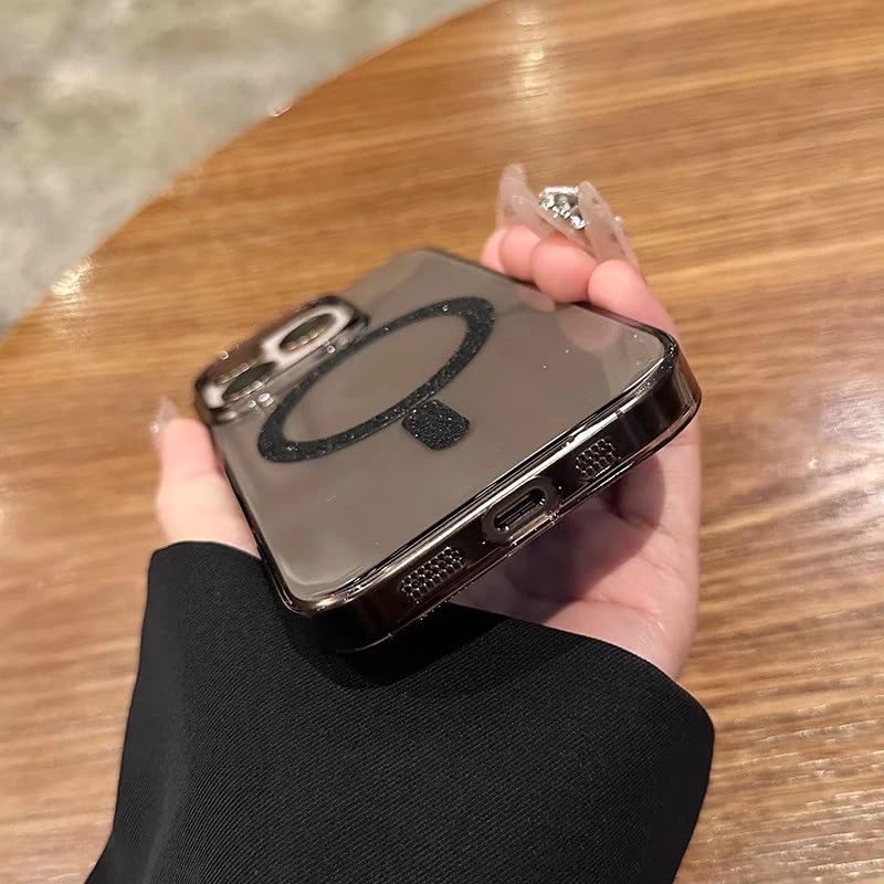 Image of COVERLY Magnetic Glitter for iPhone 15 Pro Max Case, Clear Crystal Bling Phone Case [Compatible with Mag-Safe] Shockproof Sparkly Cute Women Girl Protective Cover for iPhone 15 Pro Max, Black Glitter