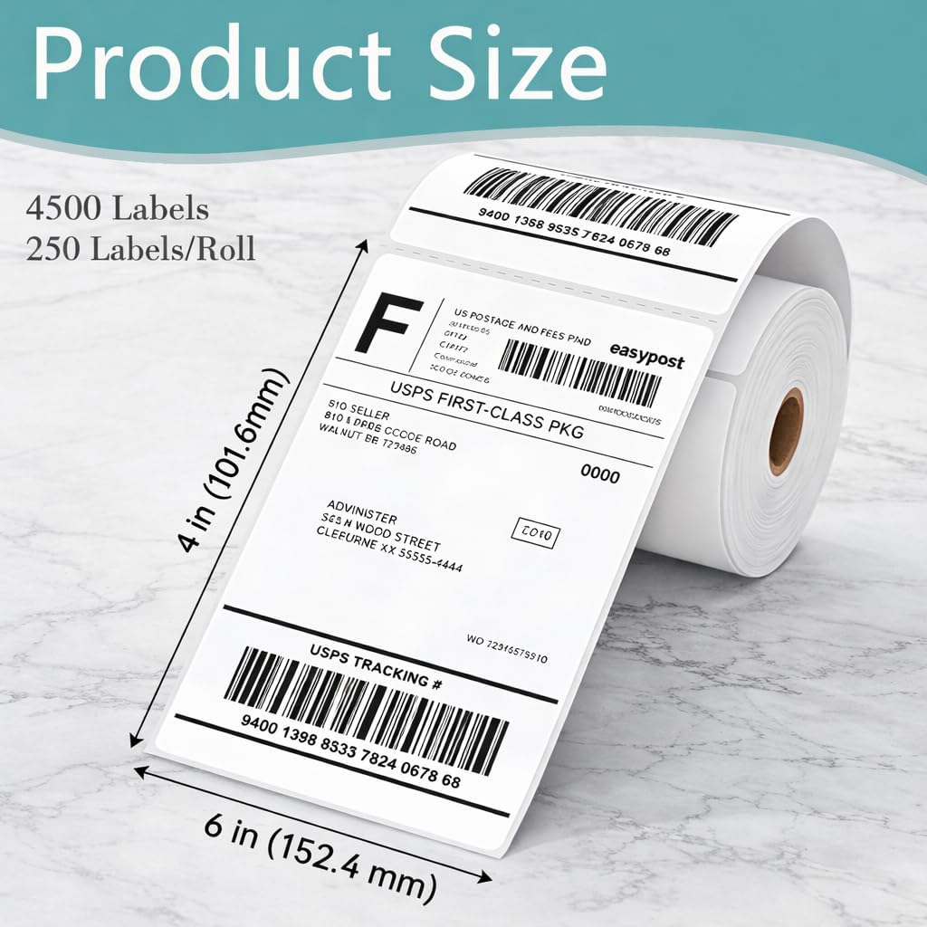 4500Pcs 4"x6" Thermal Shipping Labels – 18 Rolls of 250, Direct Thermal Labels Roll Compatible with Rollo, Zebra, and More Printers, for UPS, FedEx & USPS - Image 2