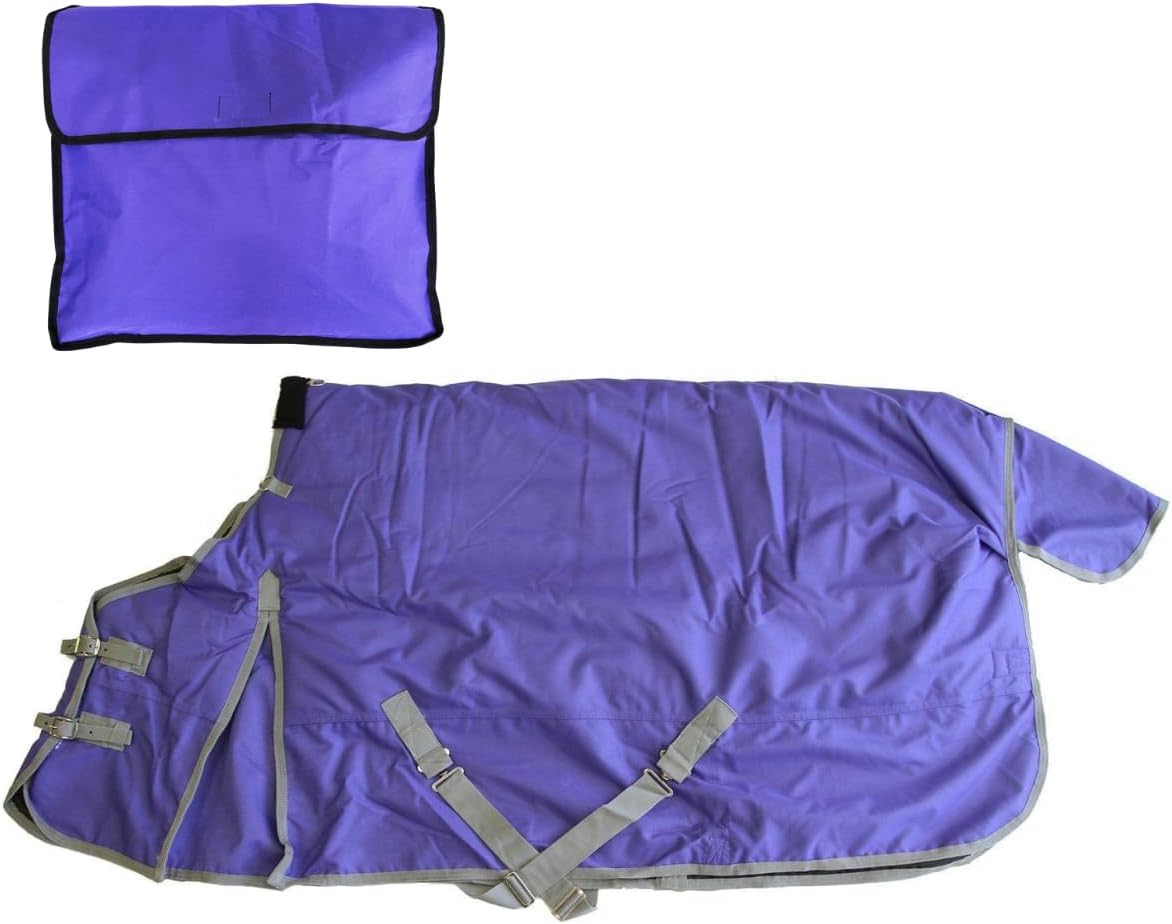 AJ Tack 1200D Waterproof Winter Horse Blanket with Storage Bag - 400g Heavyweight Turnout with Fleece Collar, Shoulder Gussets & Tail Flap - Purple 74"