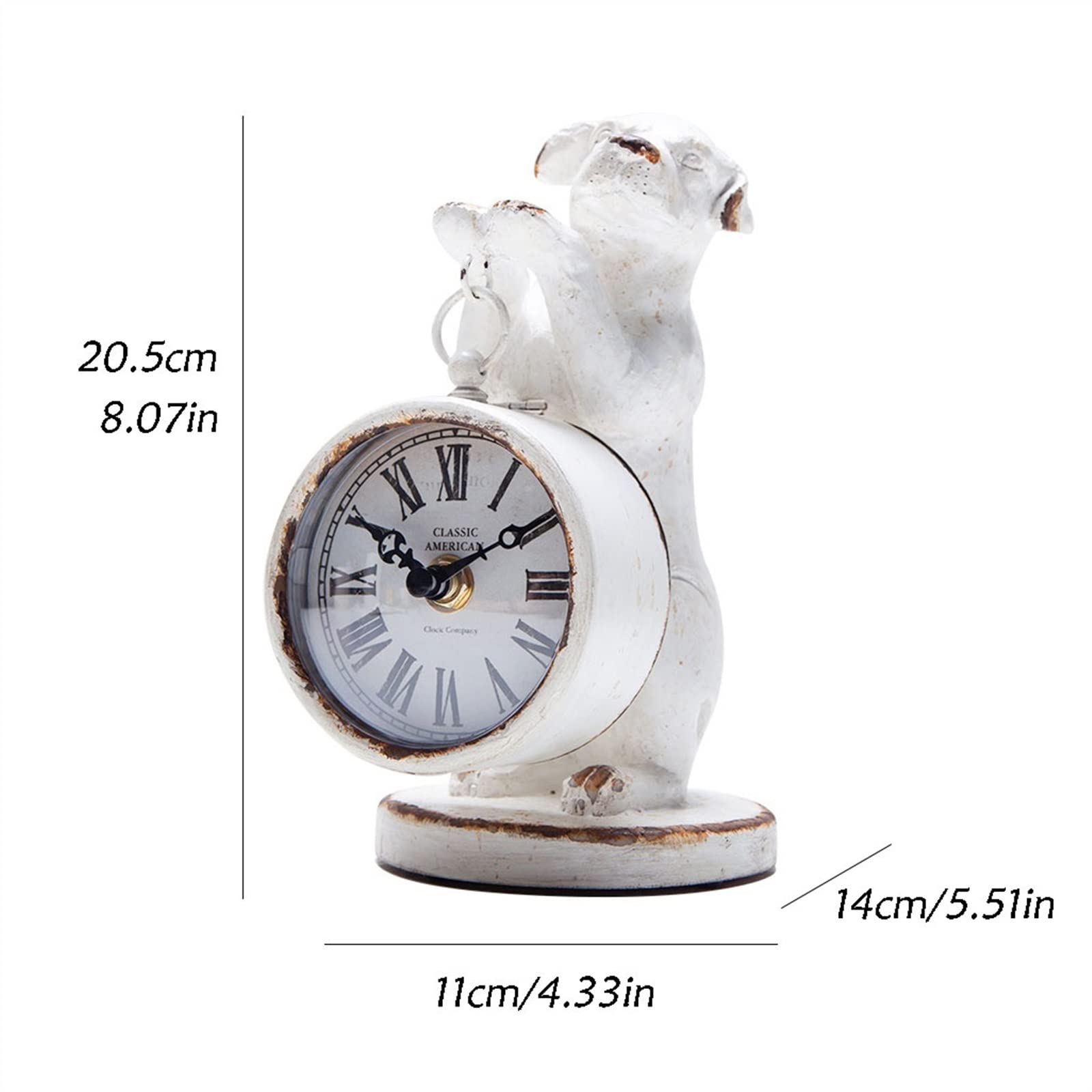 Décorative Horloge de Bureau créative Chevet Ornements Antiques Belle Chien Sculpture Horloge à Quartz Style campagnard pour Bureau Chambre Table