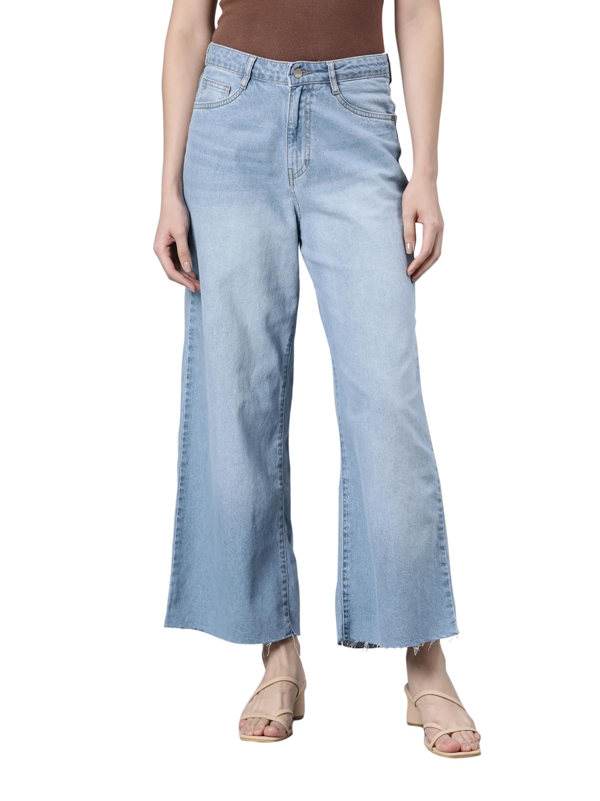 go colors Women's Solid Denim High Rise Wide Relaxed Fit Jeans-picture-12