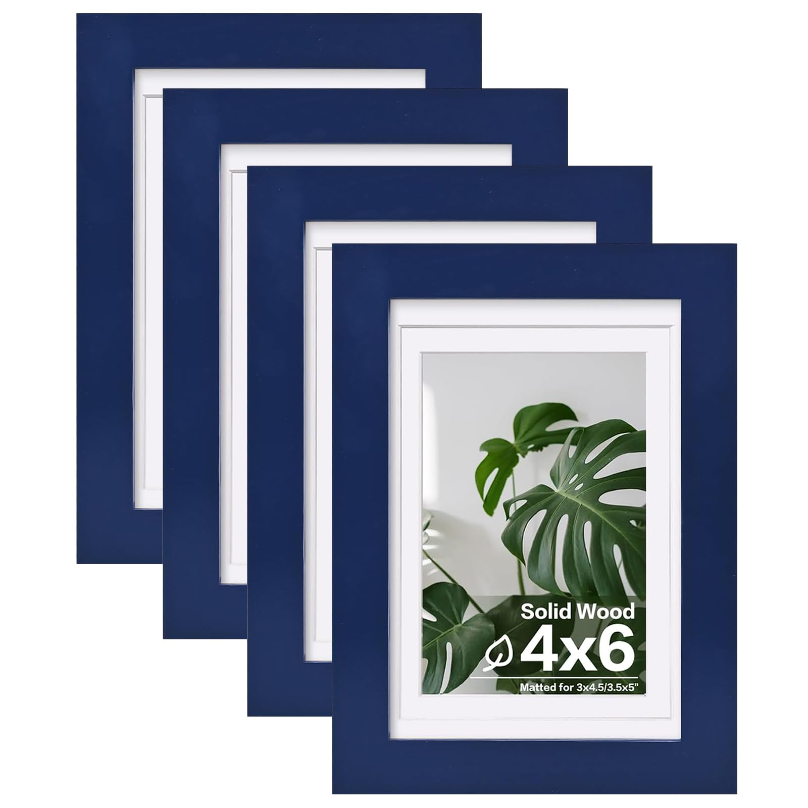 Cadre photo 10x15 bois bleu avec passe-partout lot de 4 encadrements muraux