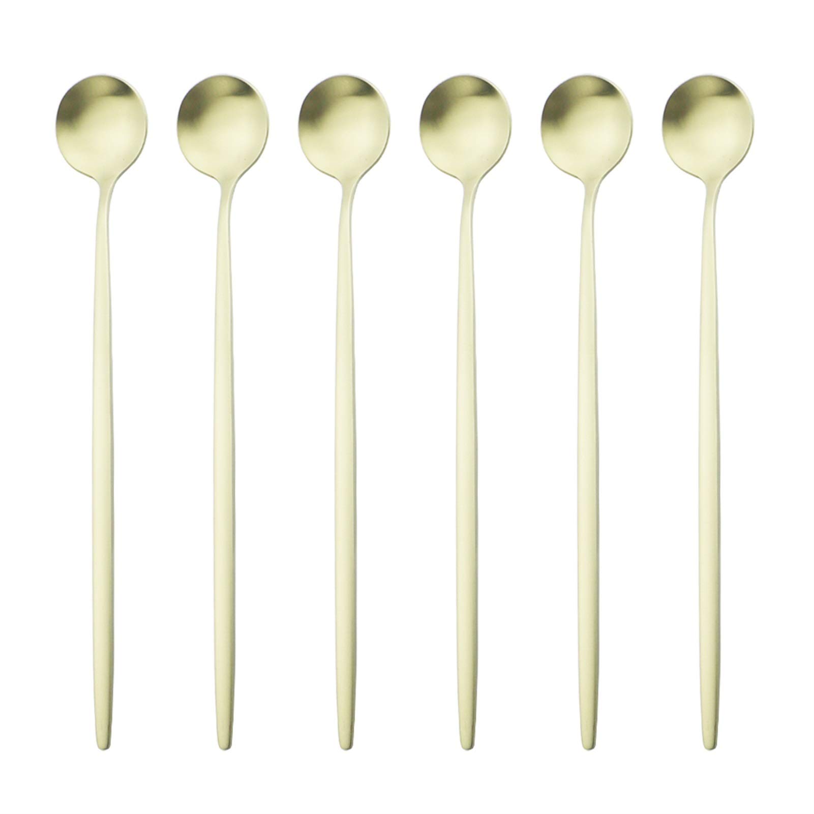 6 unids/set mango largo cubiertos mate acero inoxidable cucharas pulidas agitación agitación helado postre cucharas de té vajilla (Color : Champagne)