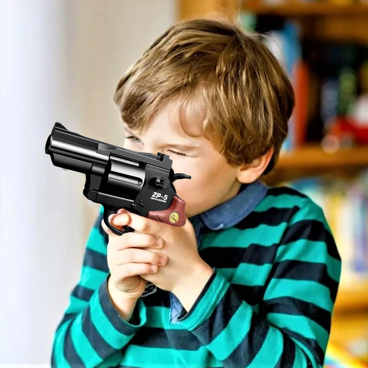 Pistola de Juguete,Revólver para Niños,Pistola de Juguete de Espuma,con 24 Balas EVA,para 7 años + Niños Entrenamiento de Tiro o Juegos al Aire Libre,Regalo para niños (Marrón)