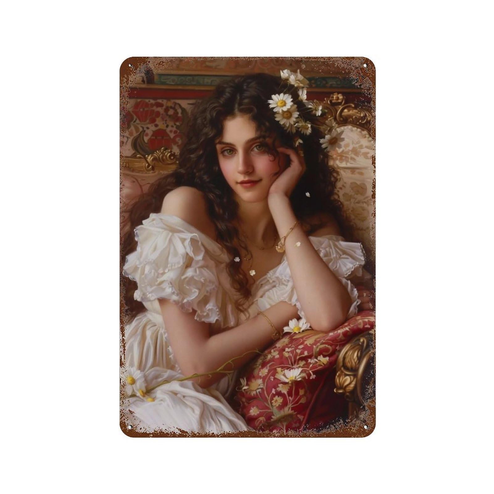 Hduryeyryy Multicolour Maiden With Daisies 03 Wall Retro Iron Vintage Art Metal Tin Sign Poster Modern Home Cofffee Club Art Bar Shop Decor 30X20cm
