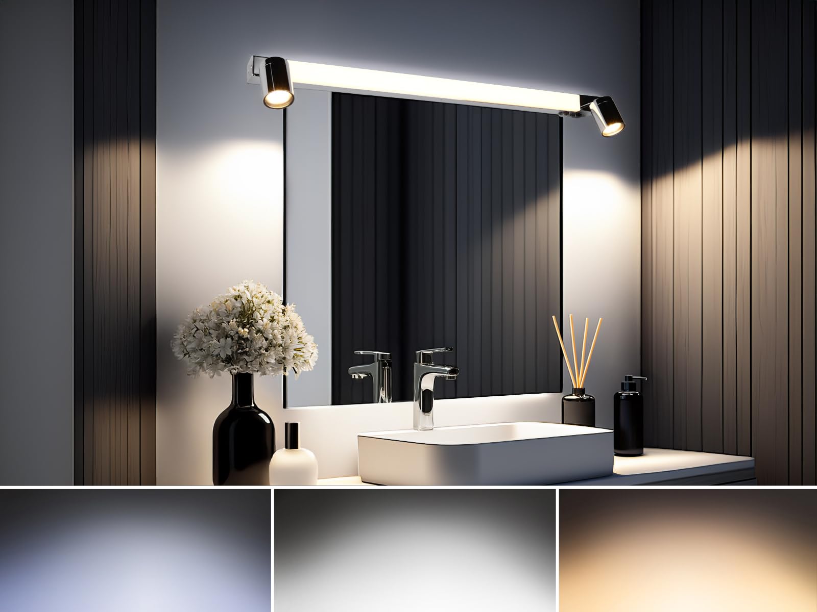 meineWunschleuchte Lámpara de espejo de baño con 2 focos e interruptor, plata cromada, 90 cm de ancho