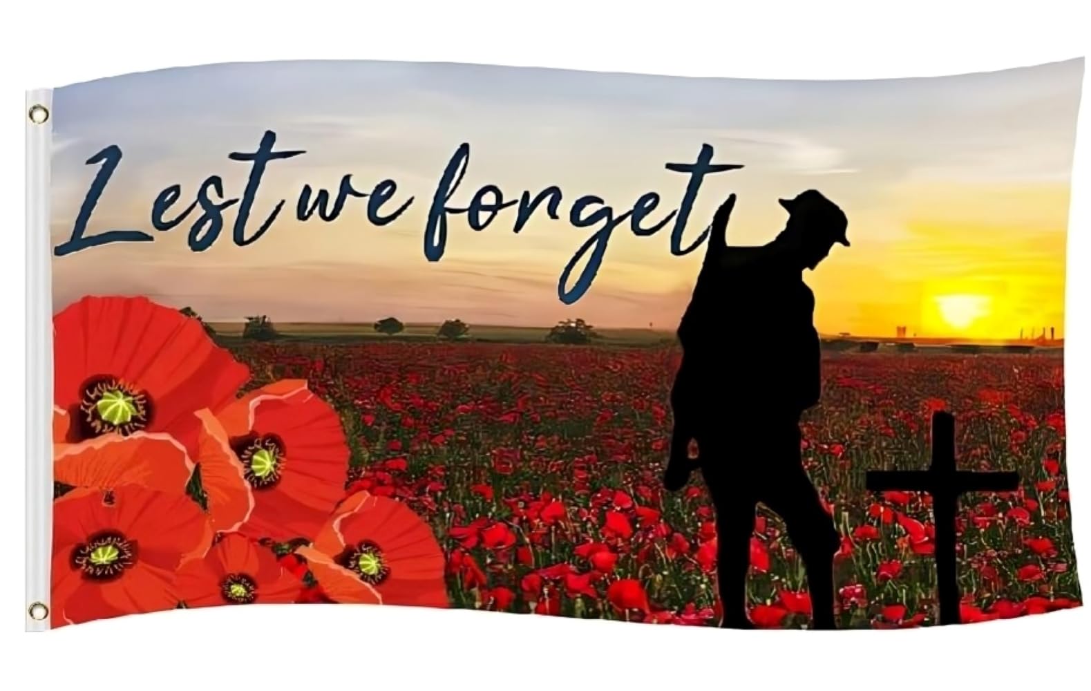 Lest We Forget Flag Remembrance Day Poppy Flag 5ft x 3ft, Lest We Forget War Heroes Soldiers Armed Forces Double Side Flag for Heroes Moderating Remembrance